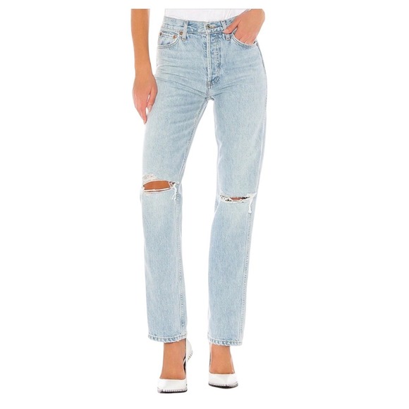Re/Done x Levis 90s Relaxed Straight Jeans Womens 25 Light Blue Distressed